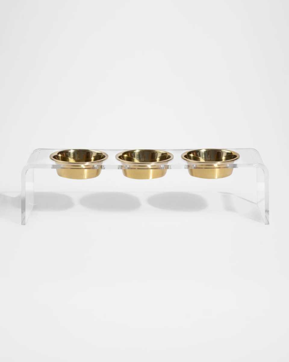 Medium Triple Bowl Pet Feeder, 1 Quart Golden Bowls